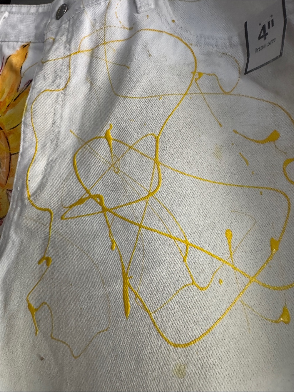 Upcycled streetwear painted white denim size 16 ooak sunflower goddess - Picture 14 of 15
